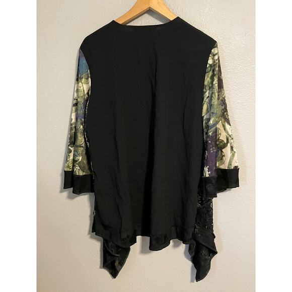 Vintage Studio VK Kimono Womens XL Black Green Open Front Boho Floral Velvet USA - Picture 5 of 8